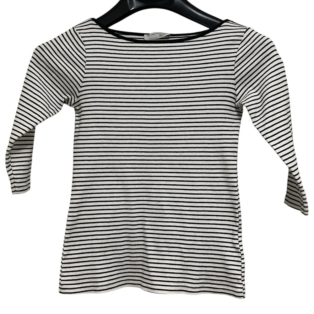 Zara W&B Organic Cotton Black and White Stripped 3/4 Sleeve Top Shirt Small 26